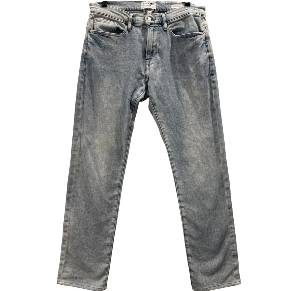 FRAME L'Homme Slim Jeans Men 31 Light Blue Finn Distressed LMH838